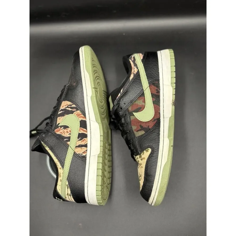Size 9.5- Nike Dunk SE Low Black Multi-Camo